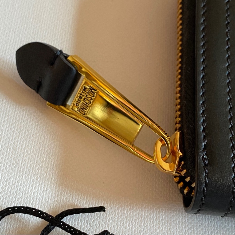 Moschino Black Leather Moto Wallet w Gold Hardware - Picture 6 of 6